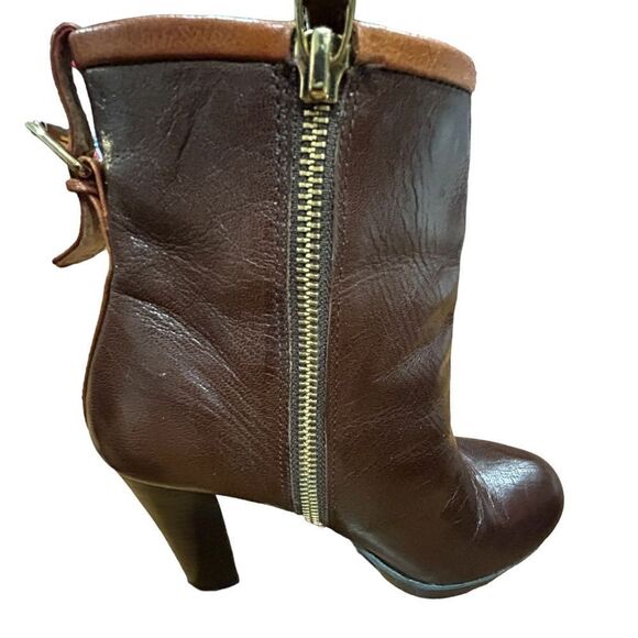 Revolve Nine West Chocolate Leather , Blue Suede Platform Buckle Ankle Boots - Picture 10 of 11